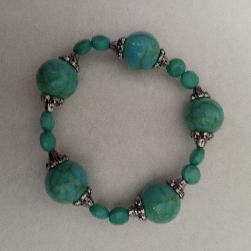 Hand Crafted Seafoam antique glass bracelet aqua blue with silver Vintage